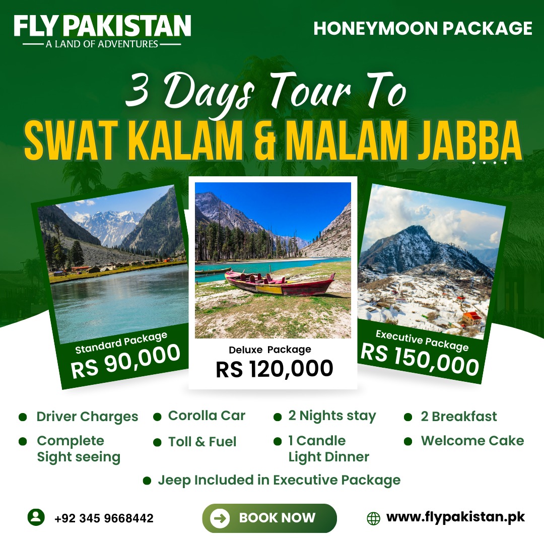 Book Deal 3 Days Honeymoon Tour To Swat Kalam And Malam Jabba
